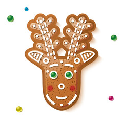 Gingerbread Deer Isolated on White. Christmas Cookie.