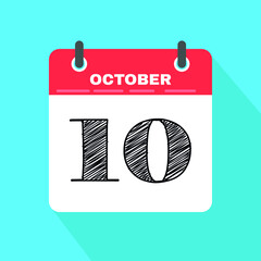 October 10th calendar icon. Day 10 of month. Vector icon illustration.