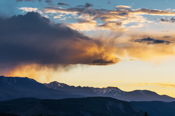 Mountain landscape at sunset. Kosh-Agachsky district of the Altai Republic, Russia