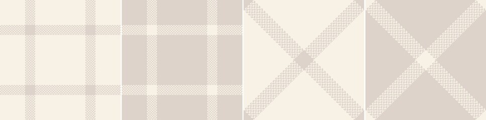 Plaid pattern set in soft pale beige for scarf, dress, flannel shirt, coat, jacket, skirt. Herringbone textured simple classic windowpane grid line background vector for modern fashion fabric print. - obrazy, fototapety, plakaty