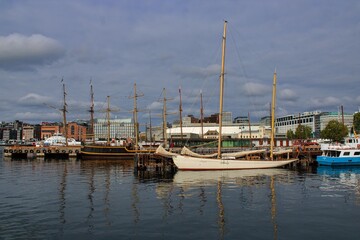 Fototapeta na wymiar Historical Sailing Boats in the Harbor of Oslo