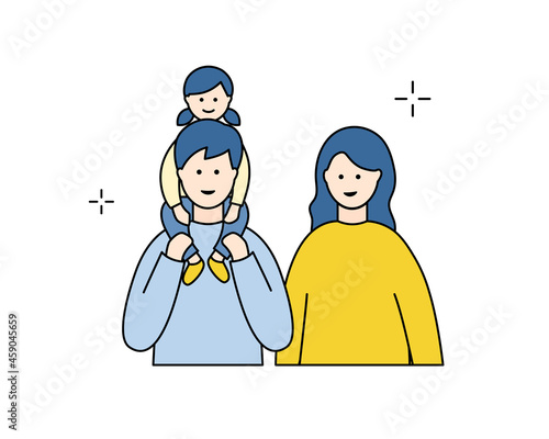 娘を肩車するお父さんとお母さんのイラスト 家族 シンプル 幸せ 親子 子ども ライフスタイル Baby Sticker Ba Yugoro
