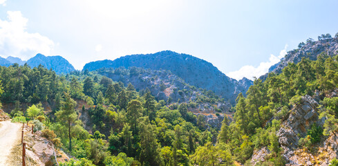 Panoramic view of Goynuk Canyon in Kemer Antalya Turkey. Canyons in Turkey. Travel destinations in Antalya.