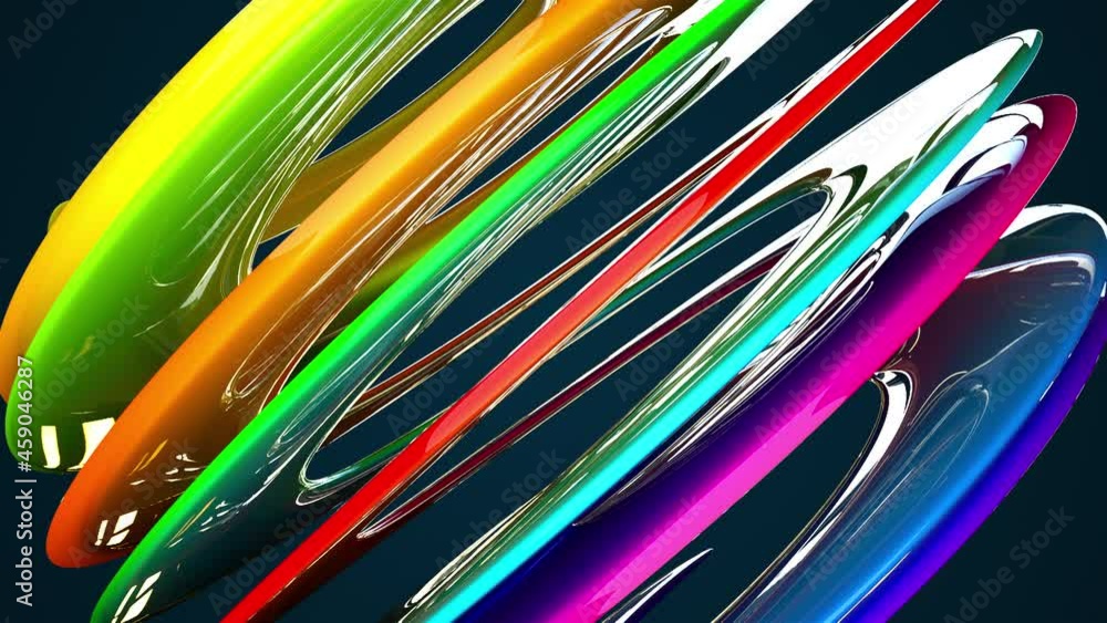Aufkleber spiral 3d render surface of abstract waves in space. pure colorful swirl with glass curved textures 
