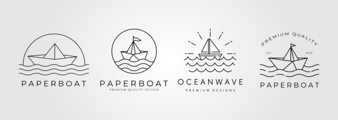 bundle of paperboat line art logo vector minimal symbol illustration design