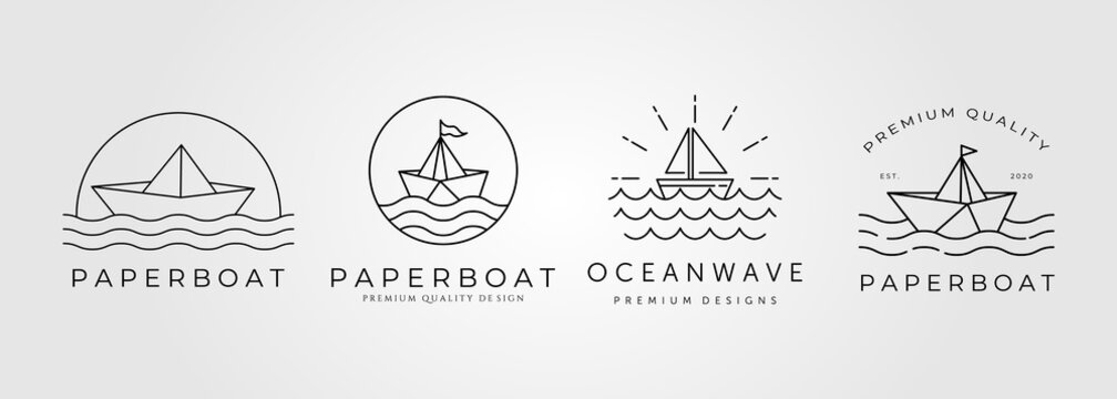 bundle of paperboat line art logo vector minimal symbol illustration design