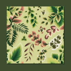 Floral seamless pattern, green, red and white tropical leaves plant with on delicate background, vintage theme. floral background. decorative vector. fabric texture