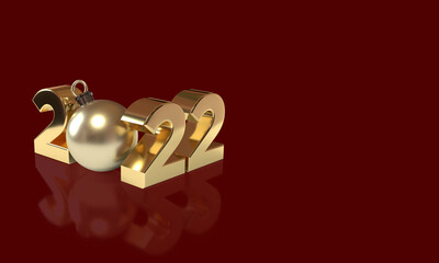 Happy new year 2022 with 3d objects rendering with empty space for text.