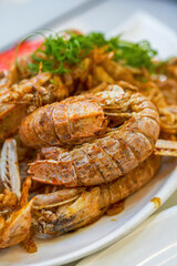 A dish of delicious fried mantis shrimp with salt and pepper