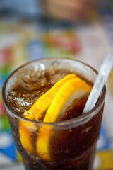 Close-up of a cup of frozen lemon tea in a Hong Kong tea restaurant