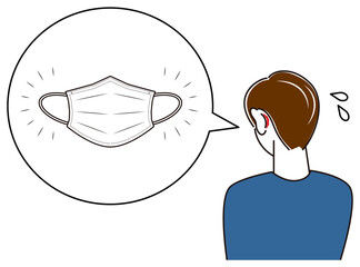 スキンケア マスクの着用が原因で耳の後ろ側が傷ついてしまい痛い男性 イラスト シンプル ベクター