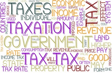 Tax Wordcloud Banner, Wallpaper, Background, Book Cover, Wordart