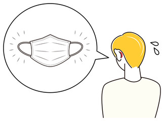 スキンケア マスクの着用が原因で耳の後ろ側が傷ついてしまい痛い男性 イラスト シンプル ベクター