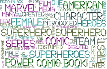 Superhero Wordcloud Banner, Wallpaper, Background, Book Cover, Wordart