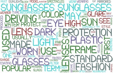 Sunglasses Wordcloud Tshirt Banner, Wallpaper, Background, Book Cover, Wordart