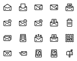set of email line icons, envelope, sending, communication