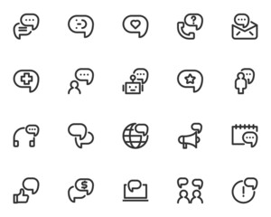 set of communication line icons, bubble speech, talk, comment