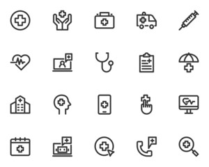 set of hospital line icons, health, medical