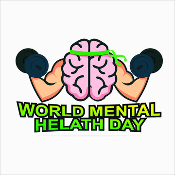 ilustration of pinky brain with muscle arm that bring the barbel, it is represent for world mental health day for logo or ilustration campaign
