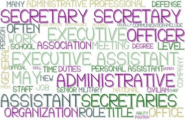 Secretary Wordcloud Banner, Wallpaper, Background, Book Cover, Wordart