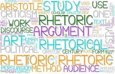 Fototapeta premium Rhetoric Wordcloud Banner, Wallpaper, Background, Book Cover, Wordart