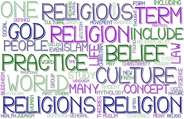 Religions Wordcloud Banner, Wallpaper, Background, Book Cover, Wordart