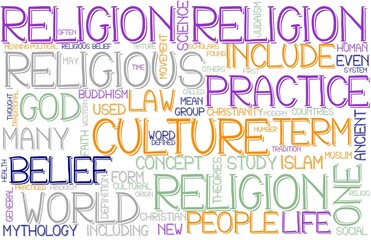 Religion Wordcloud Banner, Wallpaper, Background, Book Cover, Wordart
