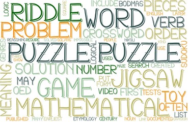 Puzzle Wordcloud Banner, Wallpaper, Background, Book Cover, Wordart