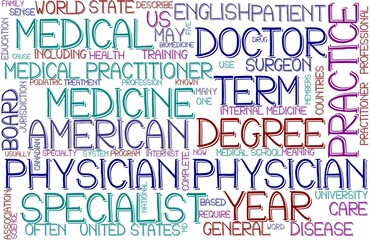 Physician Wordcloud Banner, Wallpaper, Background, Book Cover, Wordart