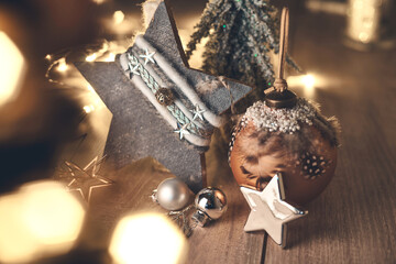 christmas decoration on wooden background