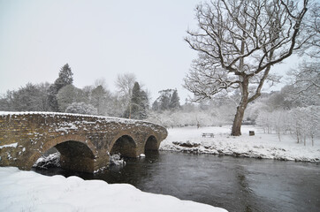 Birr garden ireland bridge above river in winter snowy mood