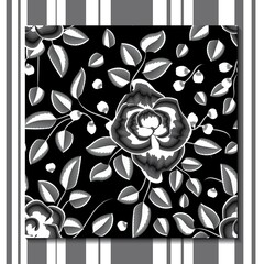 black and white tropical floral monochrome seamless pattern on dark background. floral background. print and textiles. Vector design. fabric texture decorative