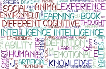 Fototapeta premium Intelligence Wordcloud Banner, Wallpaper, Background, Book Cover, Wordart