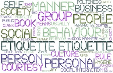 Etiquette Wordcloud Banner, Wallpaper, Background, Book Cover, Wordart
