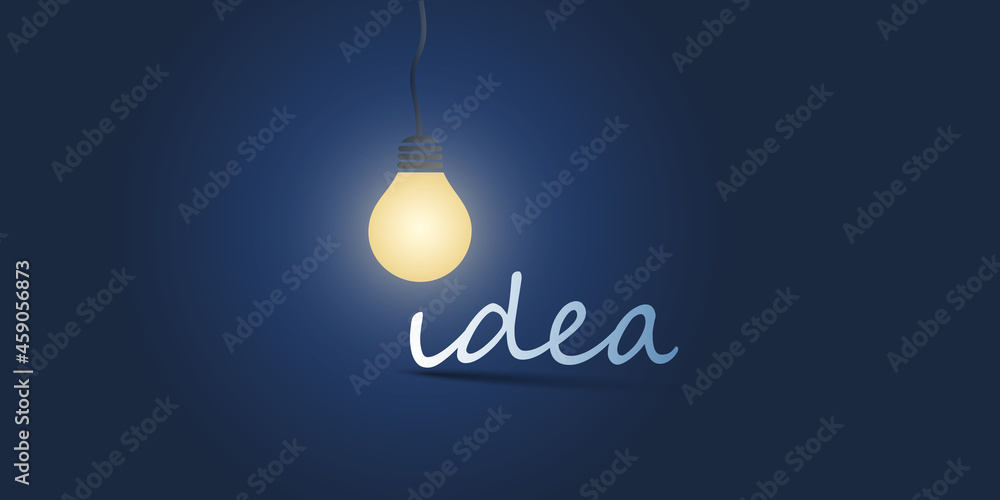 Poster new standout idea - glowing light bulb concept design template with handwritten label and copy space