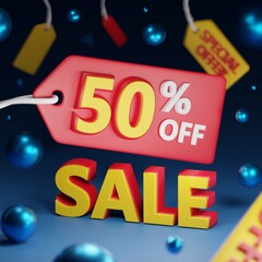 Discount Poster 3D Illustration, Sale Banner (3D Rendering)