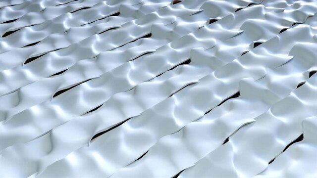 Futuristic curved 3d render carbon steel textures. Wide deformed lines with straight creases and curvature. Unrolled old rolls of crumpled abstract rubber with distorted mechanical tracery