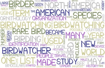 Fototapeta premium Birdwatching Wordcloud Tshirt Banner, Wallpaper, Background, Book Cover, Wordart