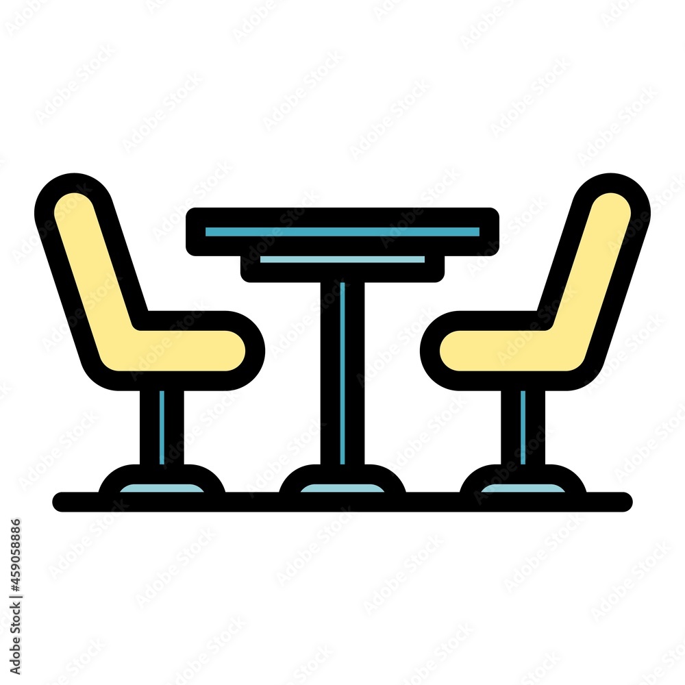 Poster table for two icon. outline table for two vector icon thin line color flat on white