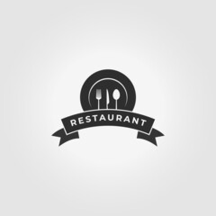 Plate vintage fork spoon knife logo icon vector illustration design