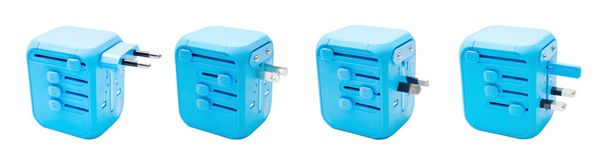 Portable universal power adapter travel plug isolated on white
