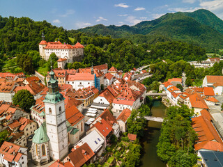 Obraz premium Cityscape of Skofja Loka in Slovenia. Aerial Drone View.