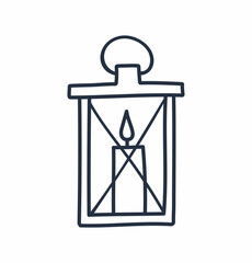 Hand drawn lamp with candle. Illustration in doodle style vector isolated on white background.