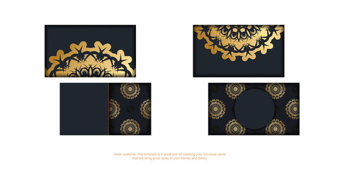 Black business card with vintage gold ornament for your business.