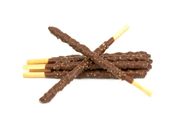 Biscuit Sticks Coated with Milk Chocolate and Crispy Rice