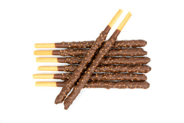 Biscuit Sticks Coated with Milk Chocolate and Crispy Rice