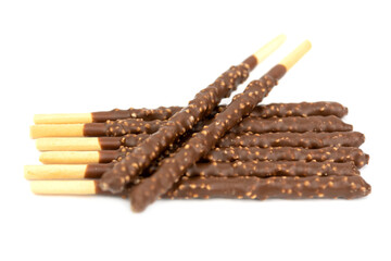 Biscuit Sticks Coated with Milk Chocolate and Crispy Rice