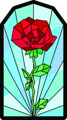 Vector illustration window geometric abstract red rose stained glass