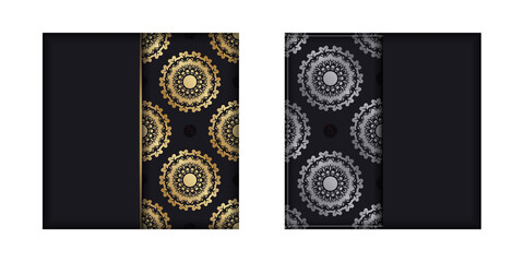 Black postcard with Indian gold ornaments for your design.