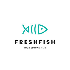 Isolated minimalist monoline outline image of blue fish logo